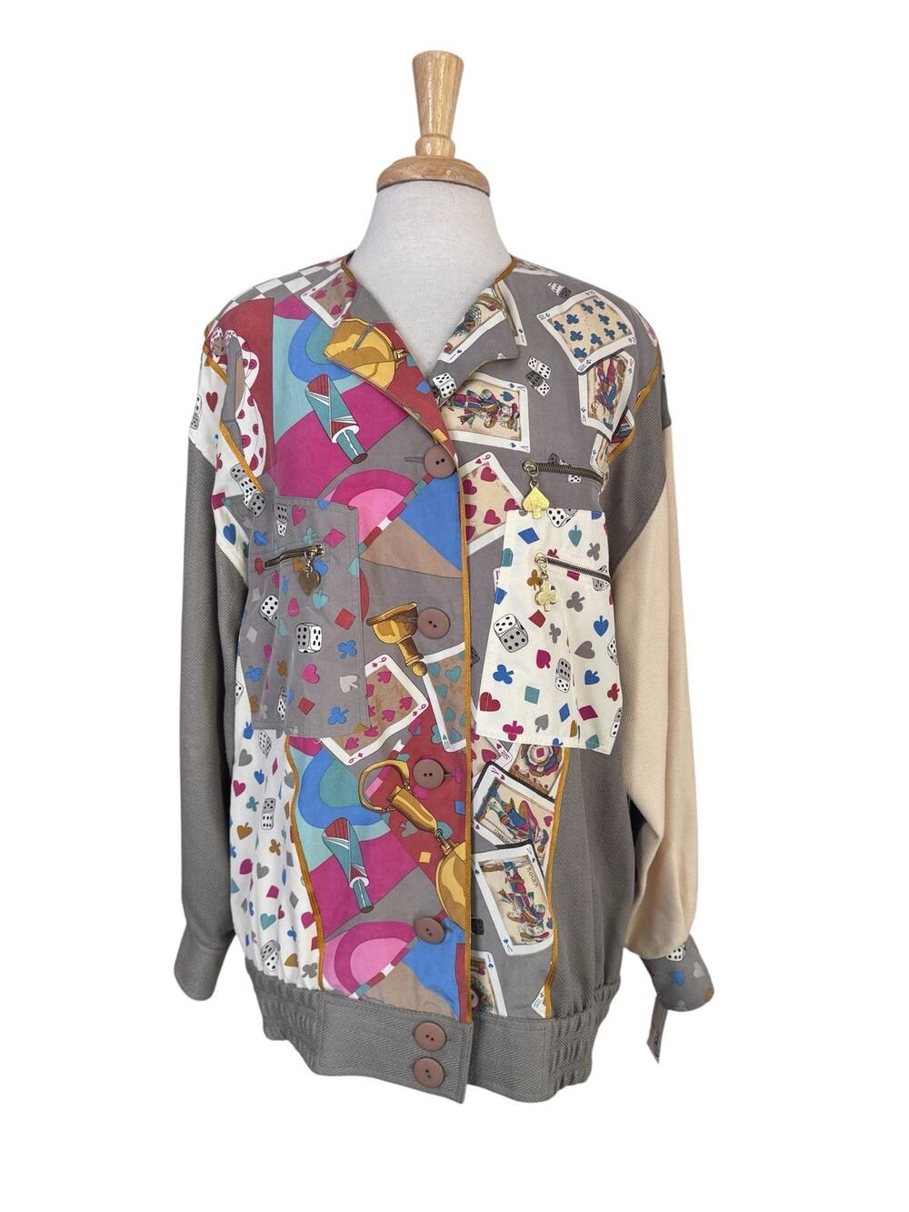 Vintage *NEW* SANDRA ROTH CIAO SPORT Card Games Silk Jacket Size 12 Poker Craps